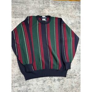 Vintage Pringle Of Scotland Sweater Mens L Blue Striped Knit 100% Lambs Wool